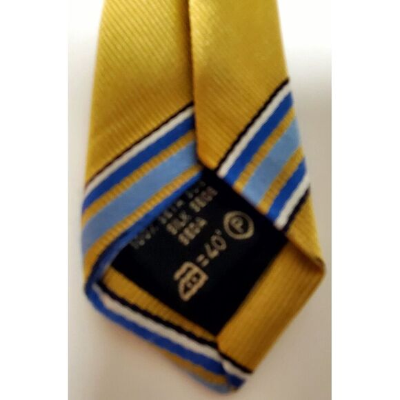 Ermenegildo Zegna Necktie Made in Italy Chartreuse Yellow Green/ White/Blue Tie - Picture 9 of 10